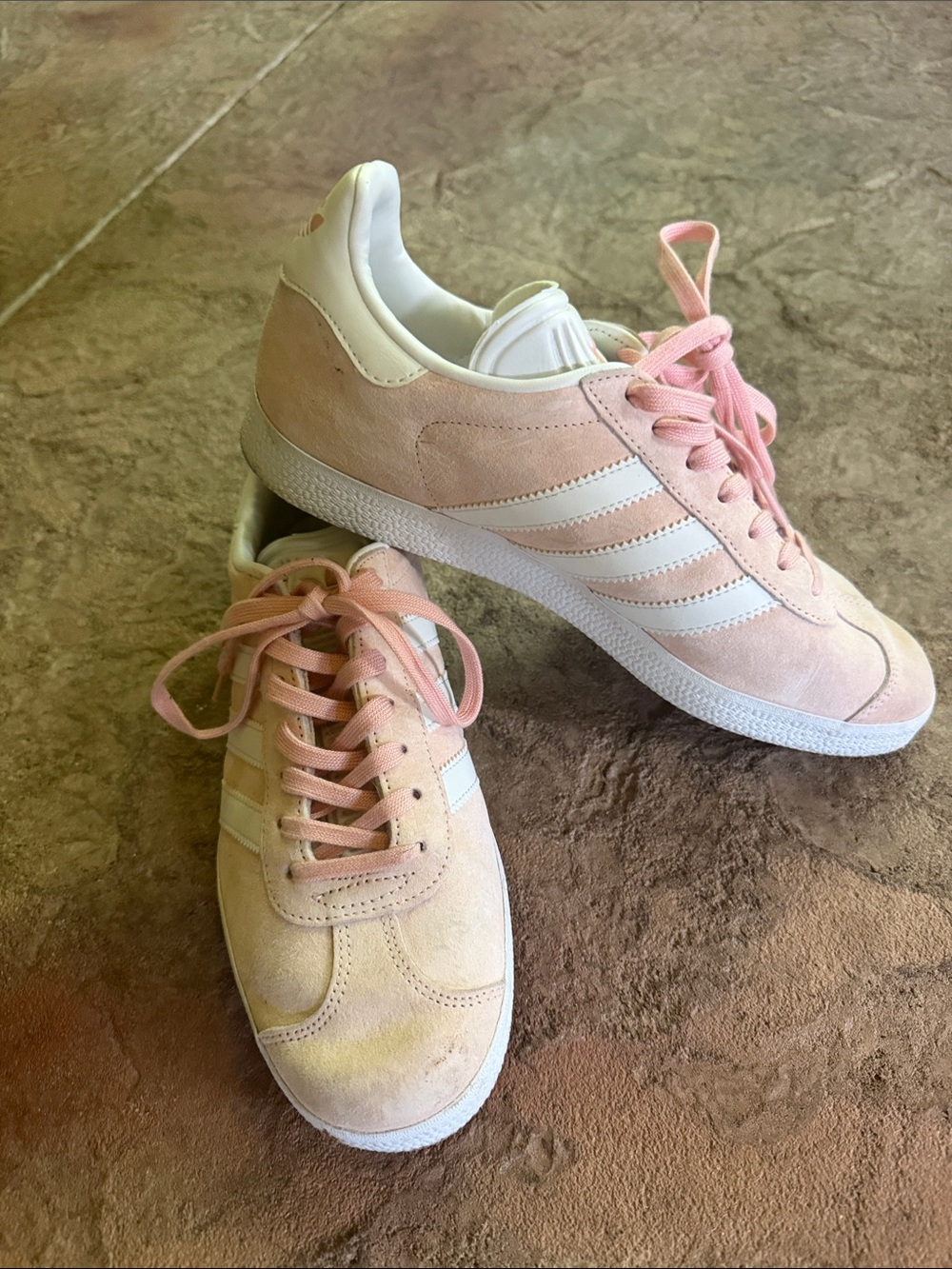 adidas Women's Light Pink Suede Sneakers with White Stripes